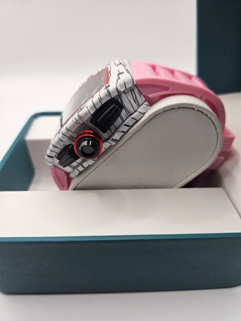 BIBI Luxury Watch Tonneau Chronograph Pink Silicone Strap White Textured Bezel